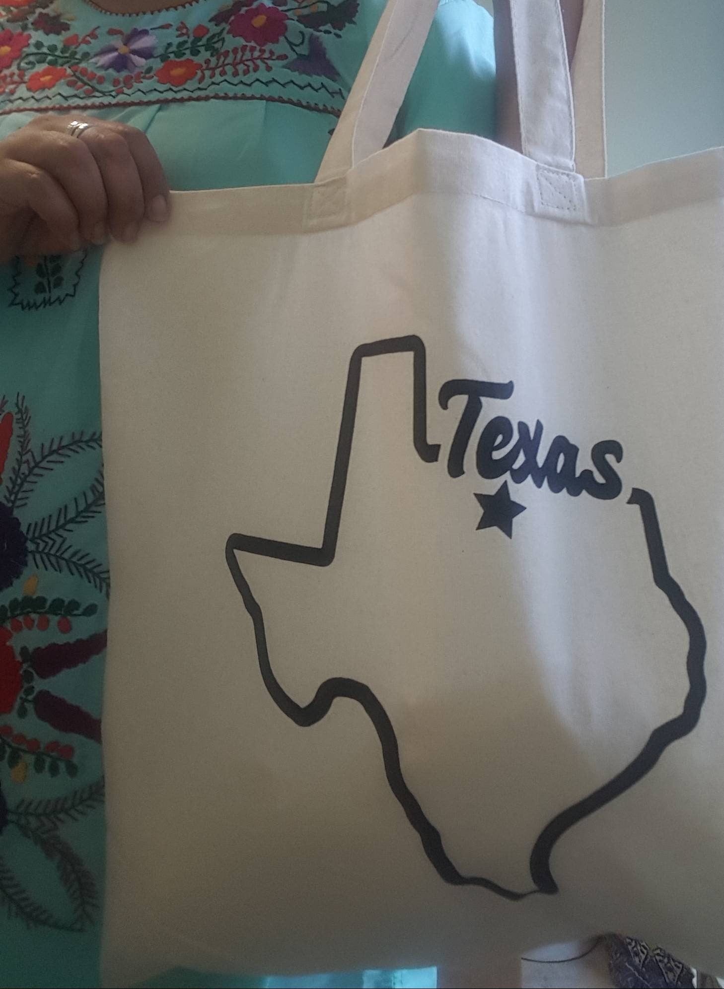 Texas Canvas Tote Reuseable 100% cotton 15 x 16 21 inch straps Made in Texas