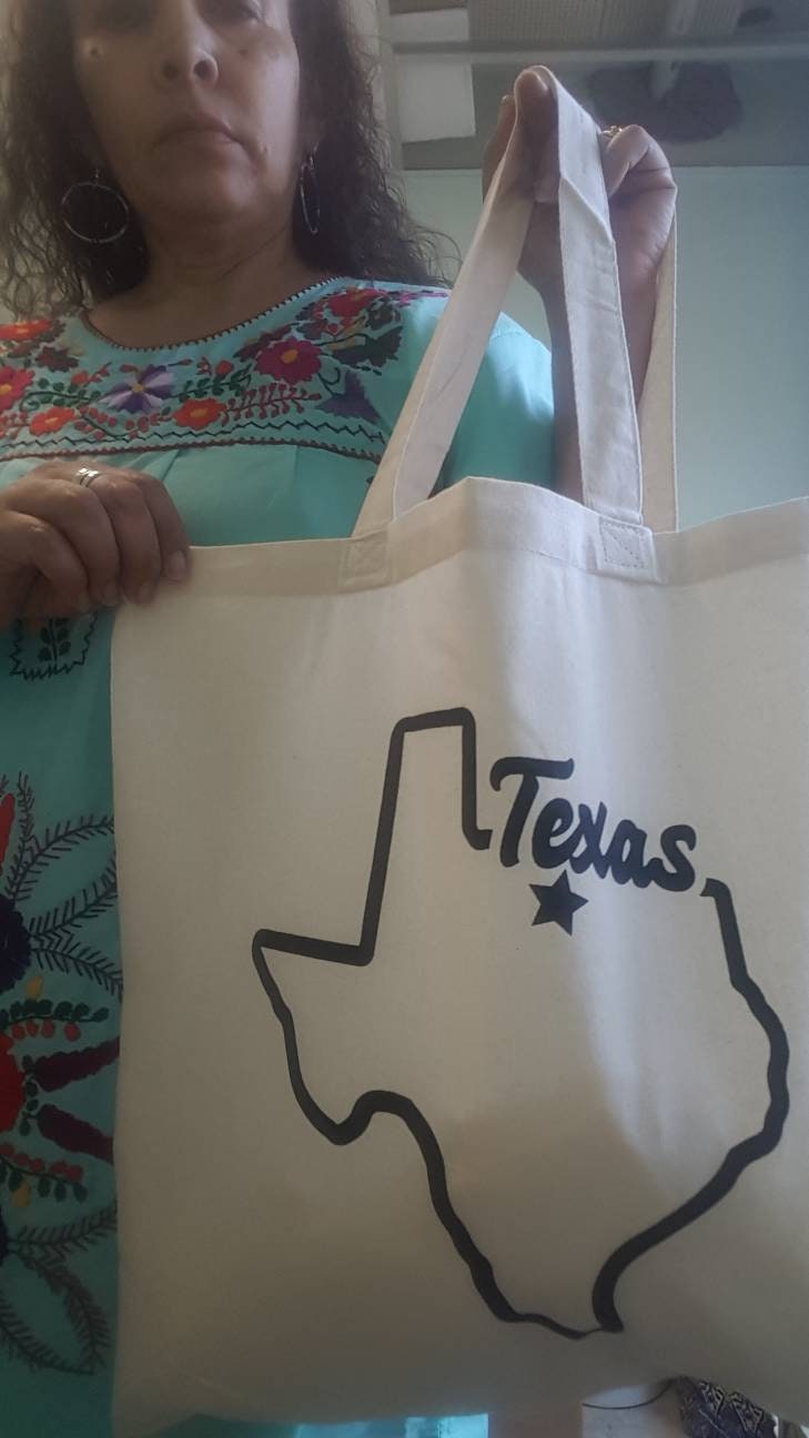 Texas Canvas Tote Reuseable 100% cotton 15 x 16 21 inch straps Made in Texas