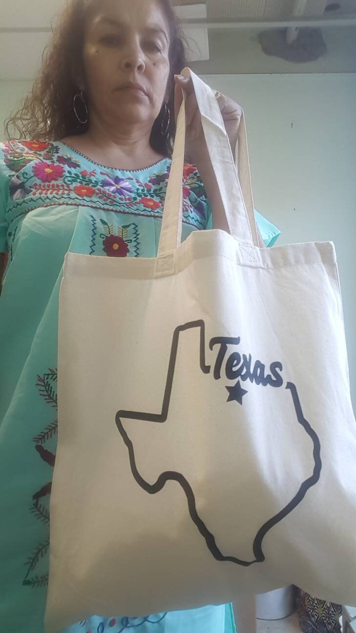 Texas Canvas Tote Reuseable 100% cotton 15 x 16 21 inch straps Made in Texas